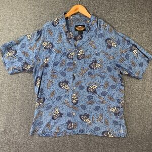 VTG‎ Harley Davidson Camp Shirt Men Extra Large Hawaiian Sailor USA AOP